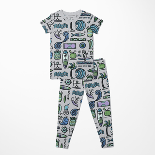 Bamboo Short Sleeve Pajama Set - Dove Surf Pajama Sets KicKee Pants Size: 3T