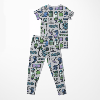 Bamboo Short Sleeve Pajama Set - Dove Surf Pajama Sets KicKee Pants Size: 3T