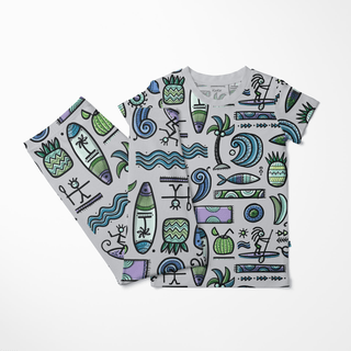 Bamboo Short Sleeve Pajama Set - Dove Surf Pajama Sets KicKee Pants Size: 3T
