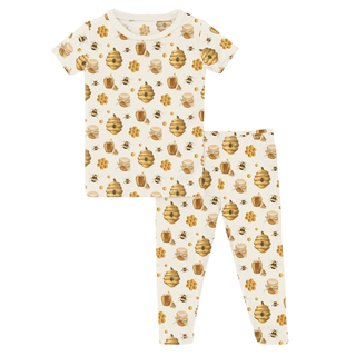 Bamboo Short Sleeve Pajama Set - Natural Bees & Honey KicKee Pants Size: 2T