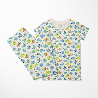 Bamboo Short Sleeve Pajama Set - Natural Fishies Pajama Sets KicKee Pants Size: 3T