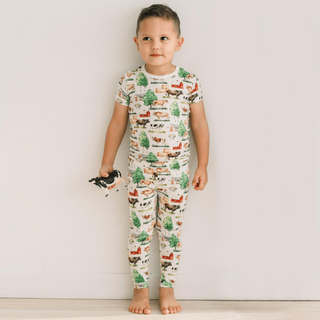 Bamboo Short Sleeve Pajama Set - Natural Grazing Cows KicKee Pants Size: 2T