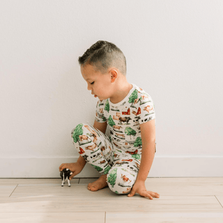 Bamboo Short Sleeve Pajama Set - Natural Grazing Cows KicKee Pants Size: 2T
