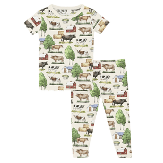 Bamboo Short Sleeve Pajama Set - Natural Grazing Cows KicKee Pants Size: 2T