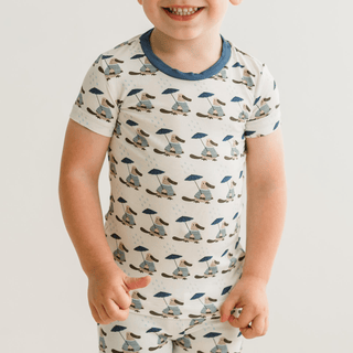 Bamboo Short Sleeve Pajama Set - Natural Rainy Day Platypus KicKee Pants Size: 2T