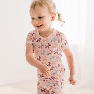 Bamboo Short Sleeve Pajama Set - Shrinking Violet Balloon Dogs KicKee Pants Size: 2T