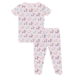 Bamboo Short Sleeve Pajama Set - Shrinking Violet Balloon Dogs KicKee Pants Size: 2T