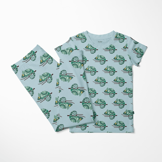 Bamboo Short Sleeve Pajama Set - Spring Sky Chameleon Pajama Sets KicKee Pants Size: 3T