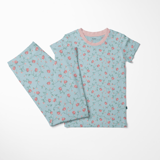 Bamboo Short Sleeve Pajama Set - Spring Sky Floral Vines KicKee Pants Size: 3T