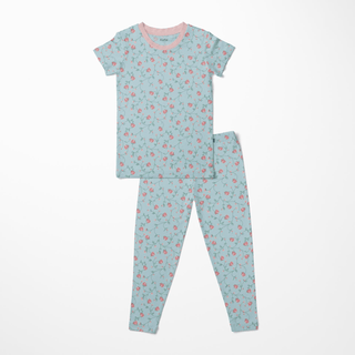 Bamboo Short Sleeve Pajama Set - Spring Sky Floral Vines KicKee Pants Size: 3T