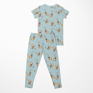 Bamboo Short Sleeve Pajama Set - Spring Sky Monkeys & Bananas Pajama Sets KicKee Pants Size: 3T