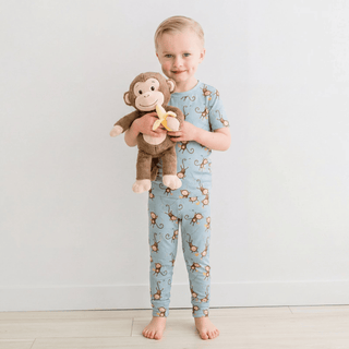 Bamboo Short Sleeve Pajama Set - Spring Sky Monkeys & Bananas Pajama Sets KicKee Pants Size: 3T