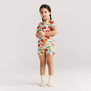 Bamboo Short Sleeve Pajama Set with Shorts - Cherry Tomatoes Posh Peanut