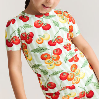 Bamboo Short Sleeve Pajama Set with Shorts - Cherry Tomatoes Posh Peanut
