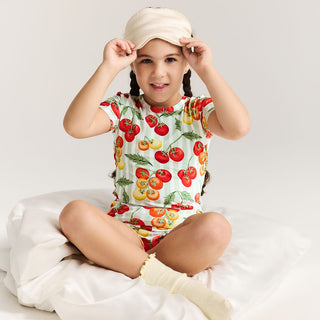 Bamboo Short Sleeve Pajama Set with Shorts - Cherry Tomatoes Posh Peanut