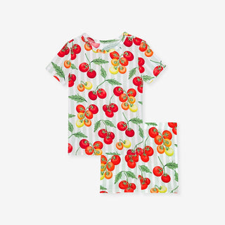 Bamboo Short Sleeve Pajama Set with Shorts - Cherry Tomatoes Posh Peanut