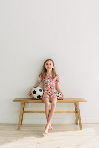 Bamboo Short Sleeve Pajama Set with Shorts - Desert Rose Soccer KicKee Pants Size: 4T
