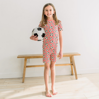 Bamboo Short Sleeve Pajama Set with Shorts - Desert Rose Soccer KicKee Pants Size: 4T