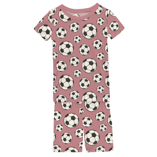 Bamboo Short Sleeve Pajama Set with Shorts - Desert Rose Soccer KicKee Pants Size: 4T