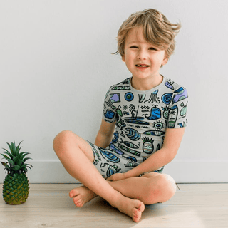 Bamboo Short Sleeve Pajama Set with Shorts - Dove Surf Pajama Sets KicKee Pants Size: 4T
