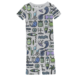 Bamboo Short Sleeve Pajama Set with Shorts - Dove Surf Pajama Sets KicKee Pants Size: 4T