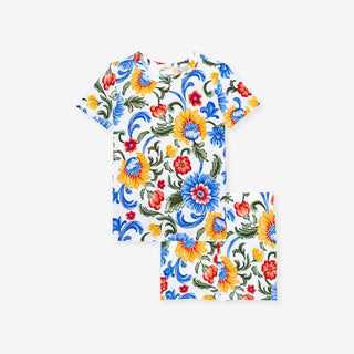 Bamboo Short Sleeve Pajama Set with Shorts - Fiore Italiani (Floral)