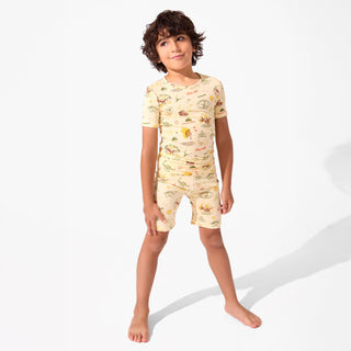 Bamboo Short Sleeve Pajama Set with Shorts - Jurassic Park Beige Bellabu Bear Size: 4T