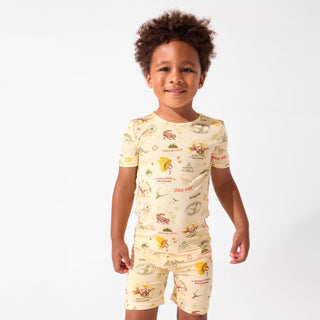 Bamboo Short Sleeve Pajama Set with Shorts - Jurassic Park Beige Bellabu Bear Size: 4T
