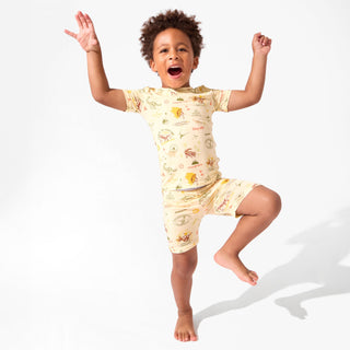 Bamboo Short Sleeve Pajama Set with Shorts - Jurassic Park Beige Bellabu Bear Size: 4T