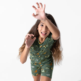 Bamboo Short Sleeve Pajama Set with Shorts - Jurassic Park Core Bellabu Bear Size: 4T