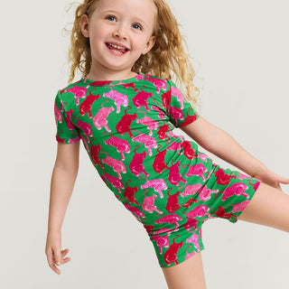 Bamboo Short Sleeve Pajama Set with Shorts - Le Tigre Green (Tiger) Posh Peanut Size: 3T-4T