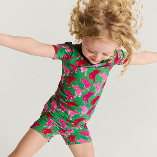Bamboo Short Sleeve Pajama Set with Shorts - Le Tigre Green (Tiger) Posh Peanut Size: 3T-4T