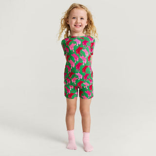 Bamboo Short Sleeve Pajama Set with Shorts - Le Tigre Green (Tiger) Posh Peanut Size: 3T-4T