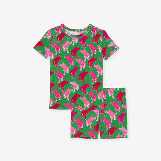 Bamboo Short Sleeve Pajama Set with Shorts - Le Tigre Green (Tiger) Posh Peanut Size: 3T-4T