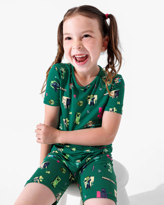 Bamboo Short Sleeve Pajama Set with Shorts - Minecraft Mobs Bellabu Bear Size: 18-24 Months