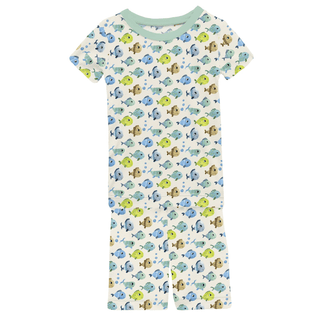 Bamboo Short Sleeve Pajama Set with Shorts - Natural Fishies