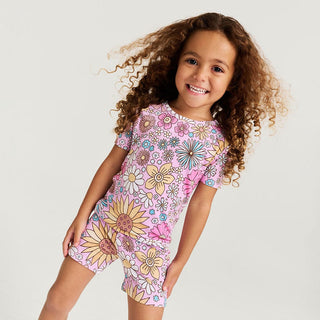 Bamboo Short Sleeve Pajama Set with Shorts - Presley Pink (Floral) Posh Peanut Size: 3T-4T