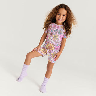 Bamboo Short Sleeve Pajama Set with Shorts - Presley Pink (Floral) Posh Peanut Size: 3T-4T