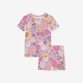 Bamboo Short Sleeve Pajama Set with Shorts - Presley Pink (Floral) Posh Peanut Size: 3T-4T