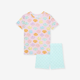 Bamboo Short Sleeve Pajama Set with Shorts - Shelly Pink (Seashells) Posh Peanut Size: 3T-4T