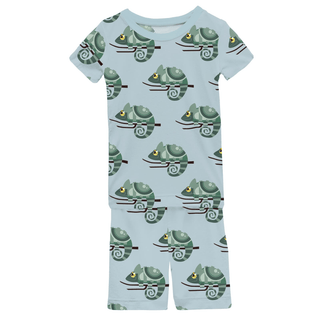 Bamboo Short Sleeve Pajama Set with Shorts - Spring Sky Chameleon