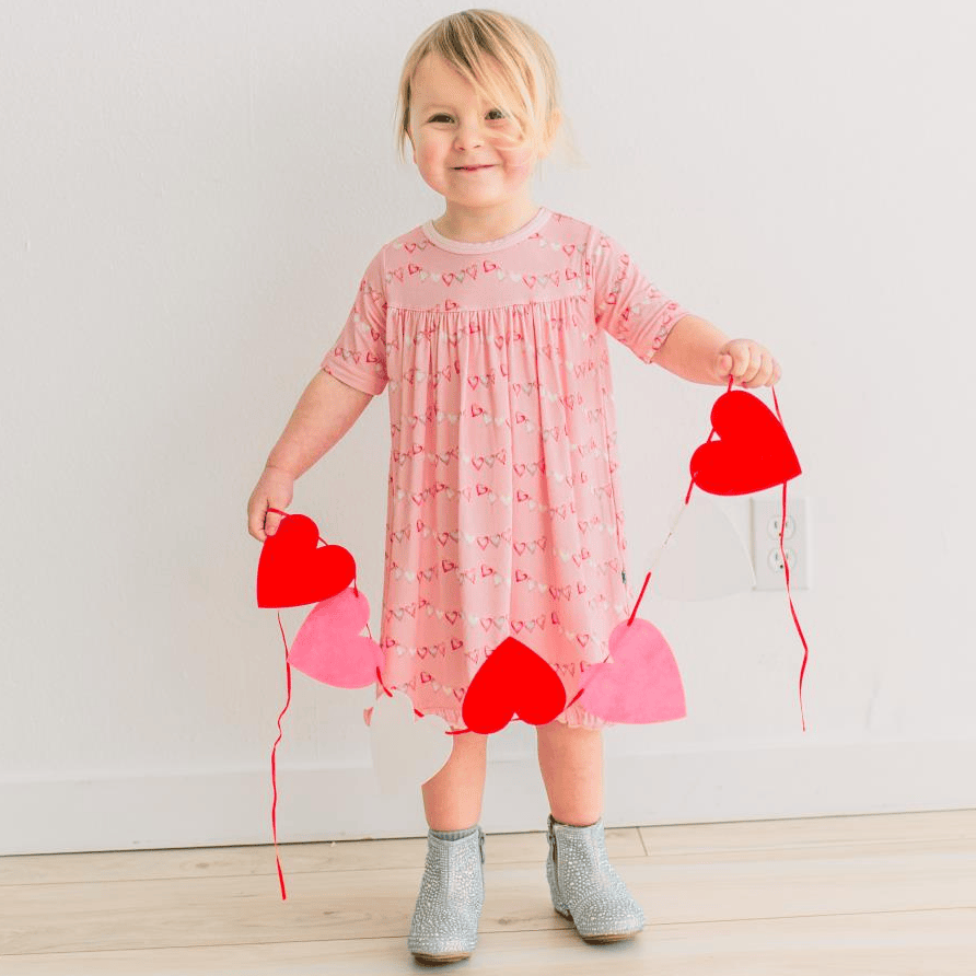Baby Swing Dress in Baby Rose Heart Bunting | Print | Bamboo