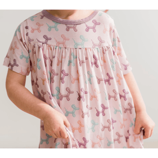 Bamboo Short Sleeve Swing Dress - Shrinking Violet Balloon Dogs KicKee Pants Size: 4T