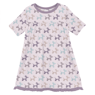 Bamboo Short Sleeve Swing Dress - Shrinking Violet Balloon Dogs KicKee Pants Size: 4T