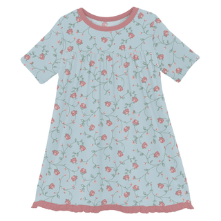 Bamboo Short Sleeve Swing Dress - Spring Sky Floral Vines KicKee Pants Size: 2T