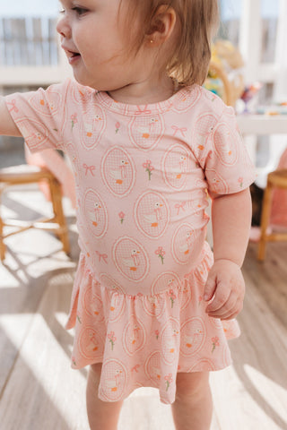 Bamboo Short Sleeve Twirl Bodysuit Dress - Pink Little Goose In My Jammers Size: 0-3 Months