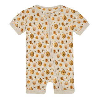 Bamboo Shorty Sleeper with Zipper - Natural Bees & Honey KicKee Pants Size: 0-3 Months
