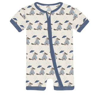 Bamboo Shorty Sleeper with Zipper - Natural Rainy Day Platypus KicKee Pants Size: 0-3 Months