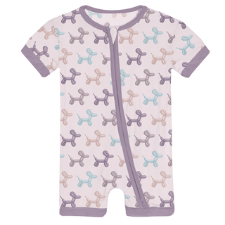Bamboo Shorty Sleeper with Zipper - Shrinking Violet Balloon Dogs KicKee Pants Size: 0-3 Months