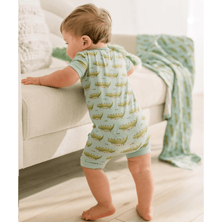 Bamboo Shorty Sleeper with Zipper - Spring Sky Croc & Friends KicKee Pants Size: 0-3 Months